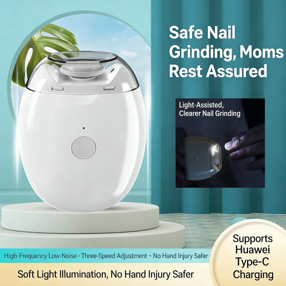 

Customizable Portable 2 in 1 Mini Electric Nail Clipper Polisher with Light Low Noise Ail Trimmer Manicure Tools for Baby Adult