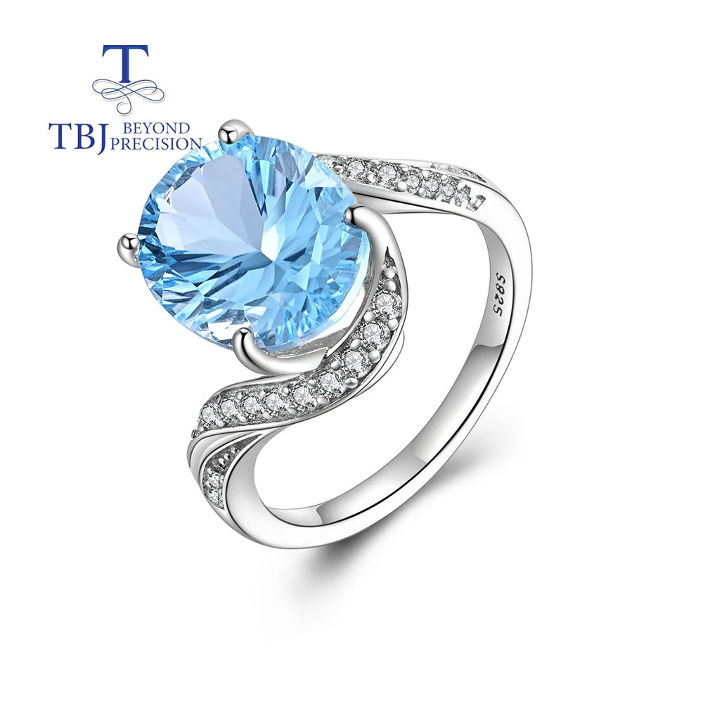 

Women Ring oval 10*12mm concave cut fire 5.5ct Natural Sky Blue Topaz Ring 925 sterling silverf ine jewelry party gift