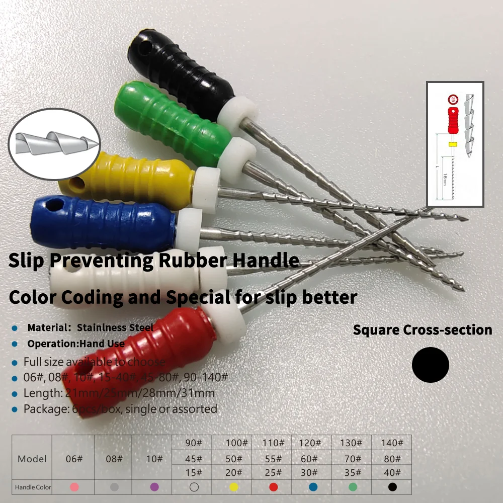 6Pcs/Box Stainless Steel Hand K Files/H File 21mm/25/31mm Dental Hand Use K Reamers Root Cannal Endo Tools 45-80# 06# 08#10#15#