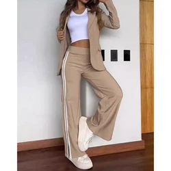 Women's Long Sleeve Nothched Collar Side Striped Blazer and Pants Set Office Lady Casual Fashion Workwear Outfits