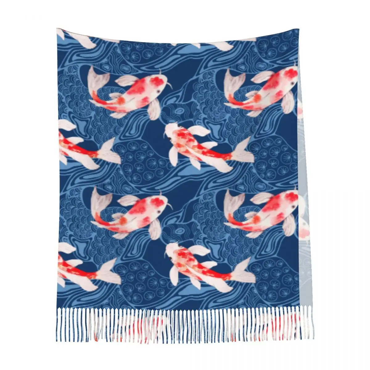 Poisson Koi d'interconnexion avec des vagues japonaises pour femmes, châle Pashmina, écharpe à franges, longue et grande écharpe