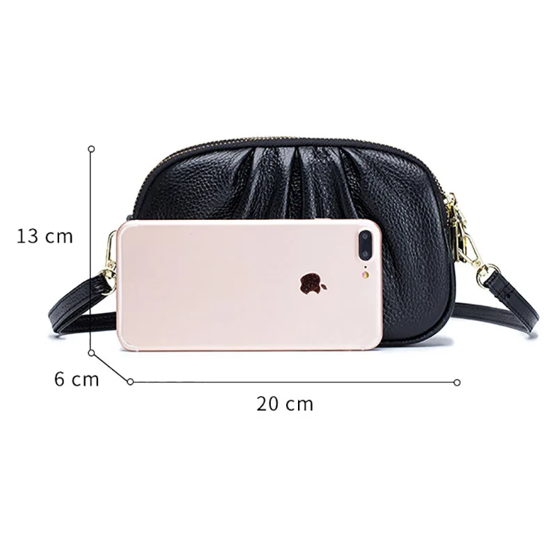 Luxury Genuine Leather Women's Bag Solid Colour Shoulder Bag Large Capacity 3 Zipper Crossbody Bags Cowhide Portable Phone Bag image 6