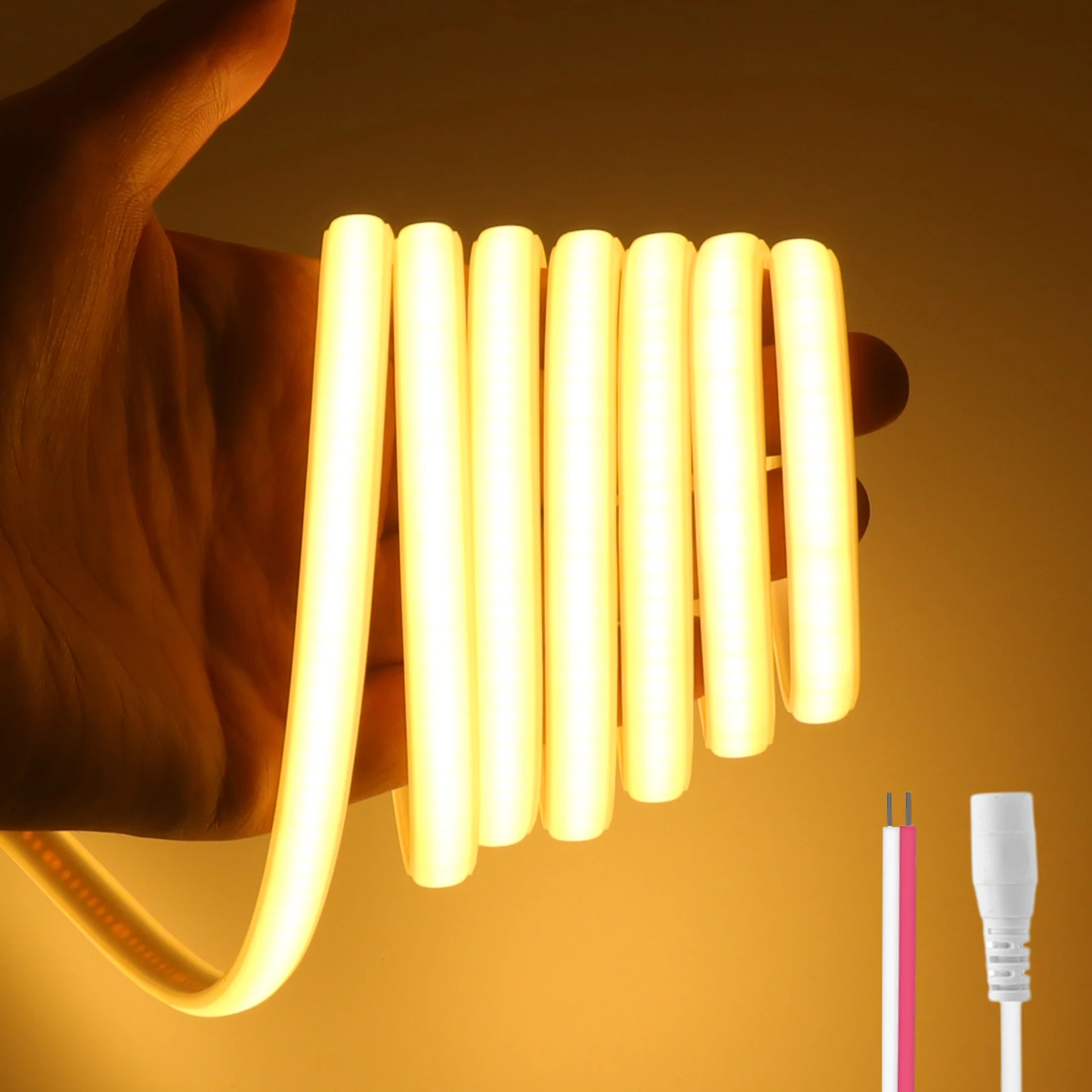 12V 24V COB LED Neon Strip Light Waterproof Tape White Natural Warm DC Plug/2Pin Wire 320LEDs Bright Flex Ribbon Lamp Home Decor