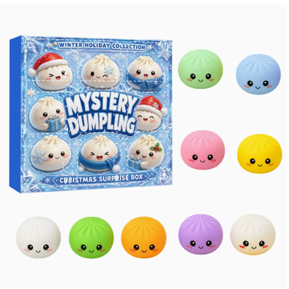 Christmas Themed Mystery Bun Squishy Blind Box, 9-Grid Fidget Toy for Adults Stress Relief