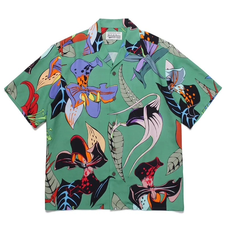 WACKO MARIA-Camisa Havaiana de Manga Curta para Homens e Mulheres, Impressão Multicolor, Pescoço Cubano, Alta Qualidade, Verão, 23ss, 1:1