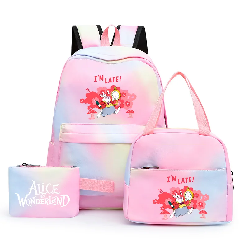 

3pcs Alice in WonderlandColorful Backpack with Lunch Bag Rucksack Casual School Bags for Boys Girls Women Student Teenagers Sets