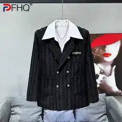 PFHQ New Suit Jackets Men's Double Breasted Loose Delicacy Autumn Metal Decoration Temperament Blazer Male Original Coat 21Z4339