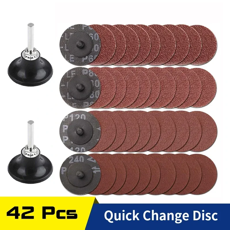 

40Pcs 2 Inch Sanding Discs 60 80 120 240 Grit for Die Grinder Wood Polishing, 2 Pcs 1/4 Inch Shank Quick Change Disc Pad Holder