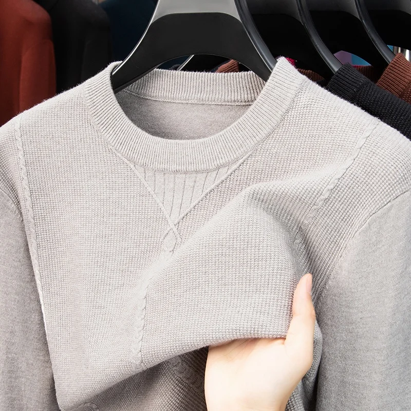 

Mens Luxury Knitted Sweater Round Neck Long Sleeve Solid Color Pullover Autumn Winter Fashion Casual Classic Versatile Mens Wear