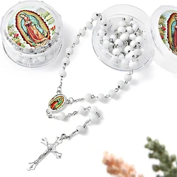 12 Pcs Virgen De Guadalupe Scented Red and White Rosary Comunion First Communion Religious Necklace