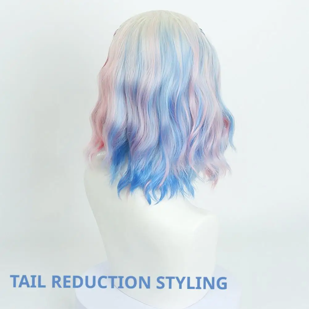Wellenhaarperücke mit rosa blauen Ombre-Highlights Schulmädchen-Pony, für Kostümparty-Zubehör, für Cosplay Hallowe V6m3