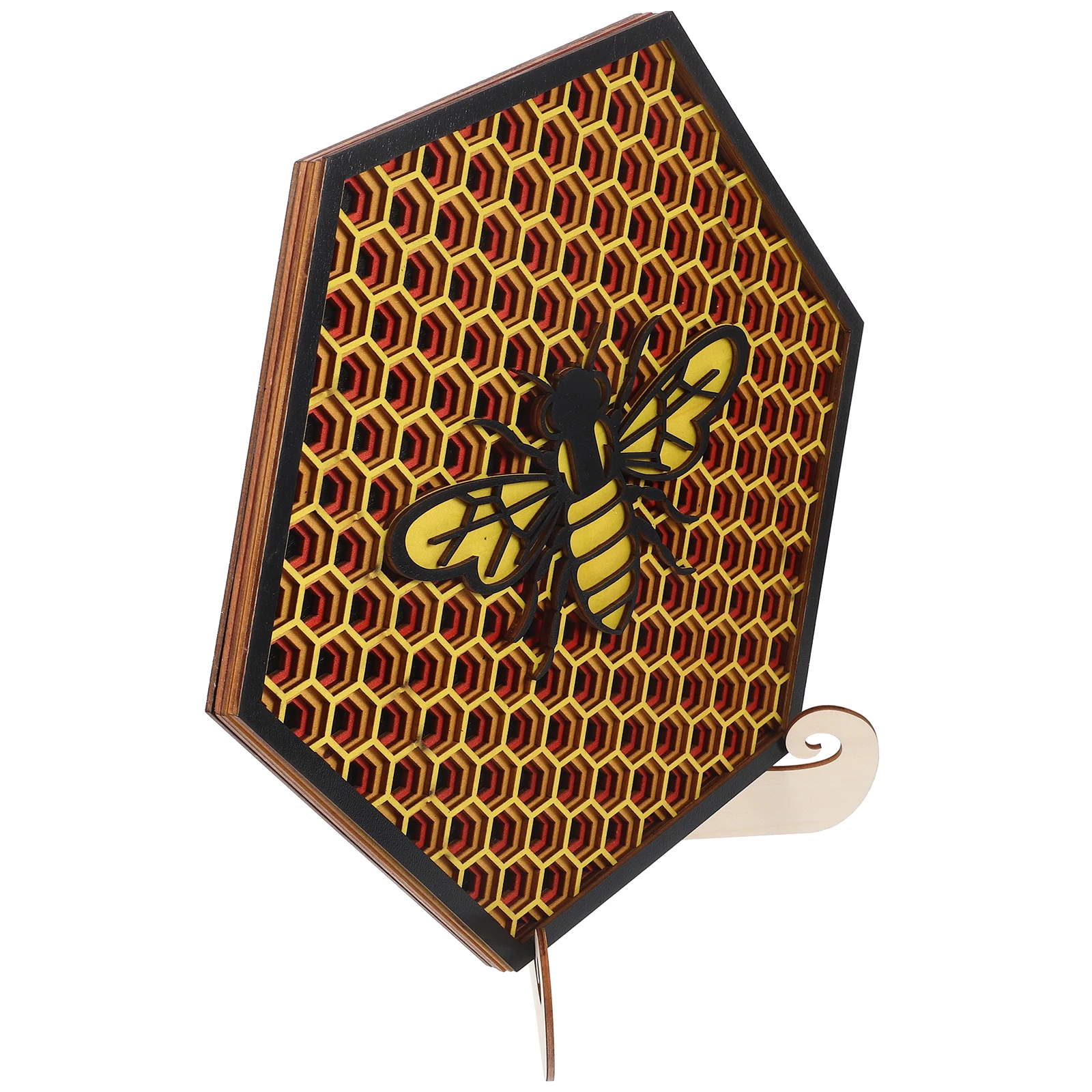 

Wooden Bee Decor Multi-layer Ornaments for Desk Shelf Table Festival Gift without Stand Exquisite Processing Warm Atmosphere