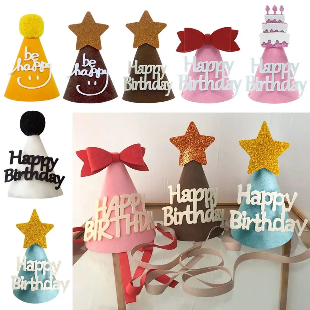 Cute Happy Birthday Headwear Cake ornament Bowknot Cone Headband Birthday Crown Hats Party Favors for Adult Kids Party Decor Cap