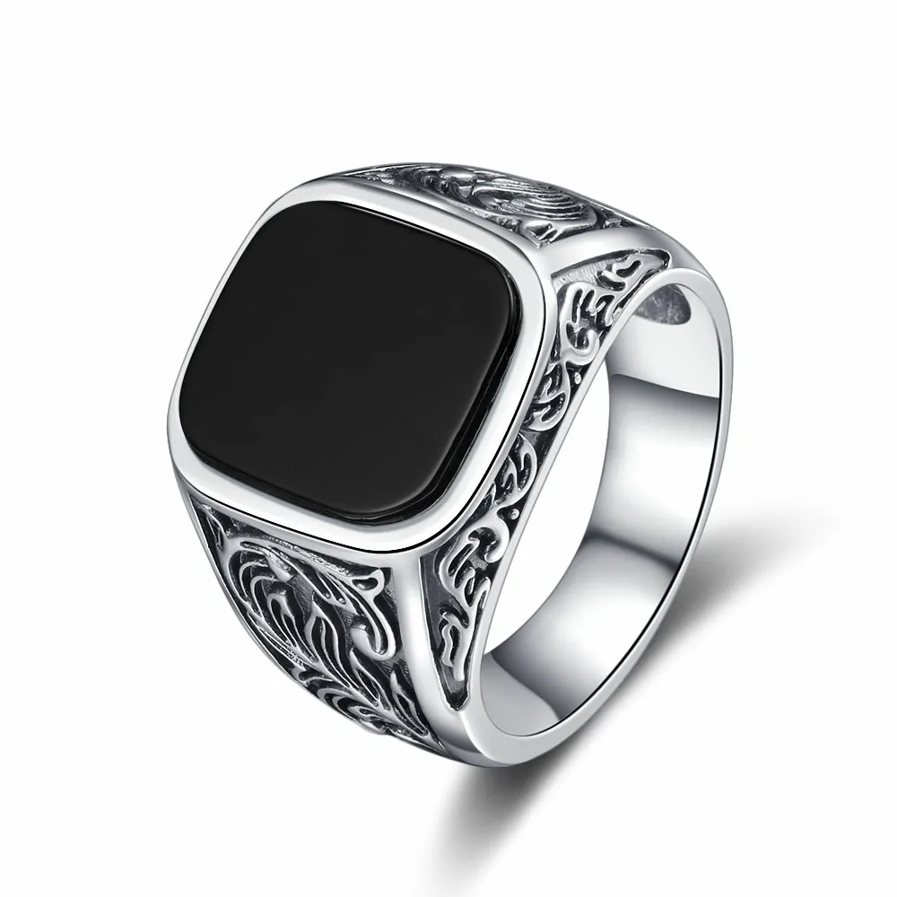 Men's Black Agate Wedding Band Ring, Gift