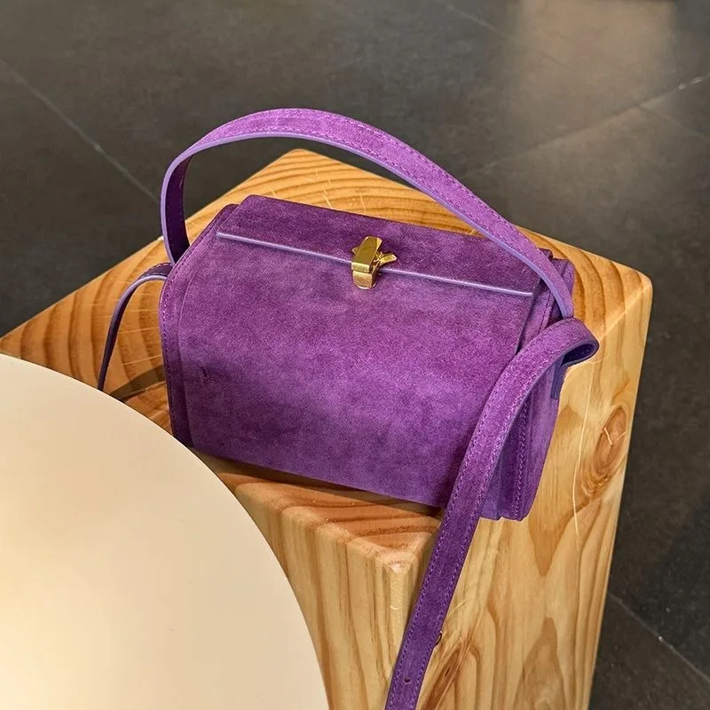

Box Bag Small Square Handbag Niche Design New PU Matte Suede Texture Lock Portable Shoulder Messenger Bag High Appearance Level