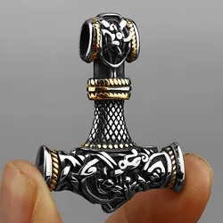Viking Thor's Hammer Vintage Personality Necklace Stainless Steel Vegvisir Anchor Pendant Necklace Men's Amulet Jewelry Gift