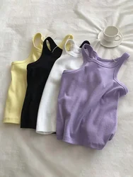 Top regata recortada para mulheres, camisola feminina, camis sexy, preto e branco, roupas esportivas para o verão, 2024