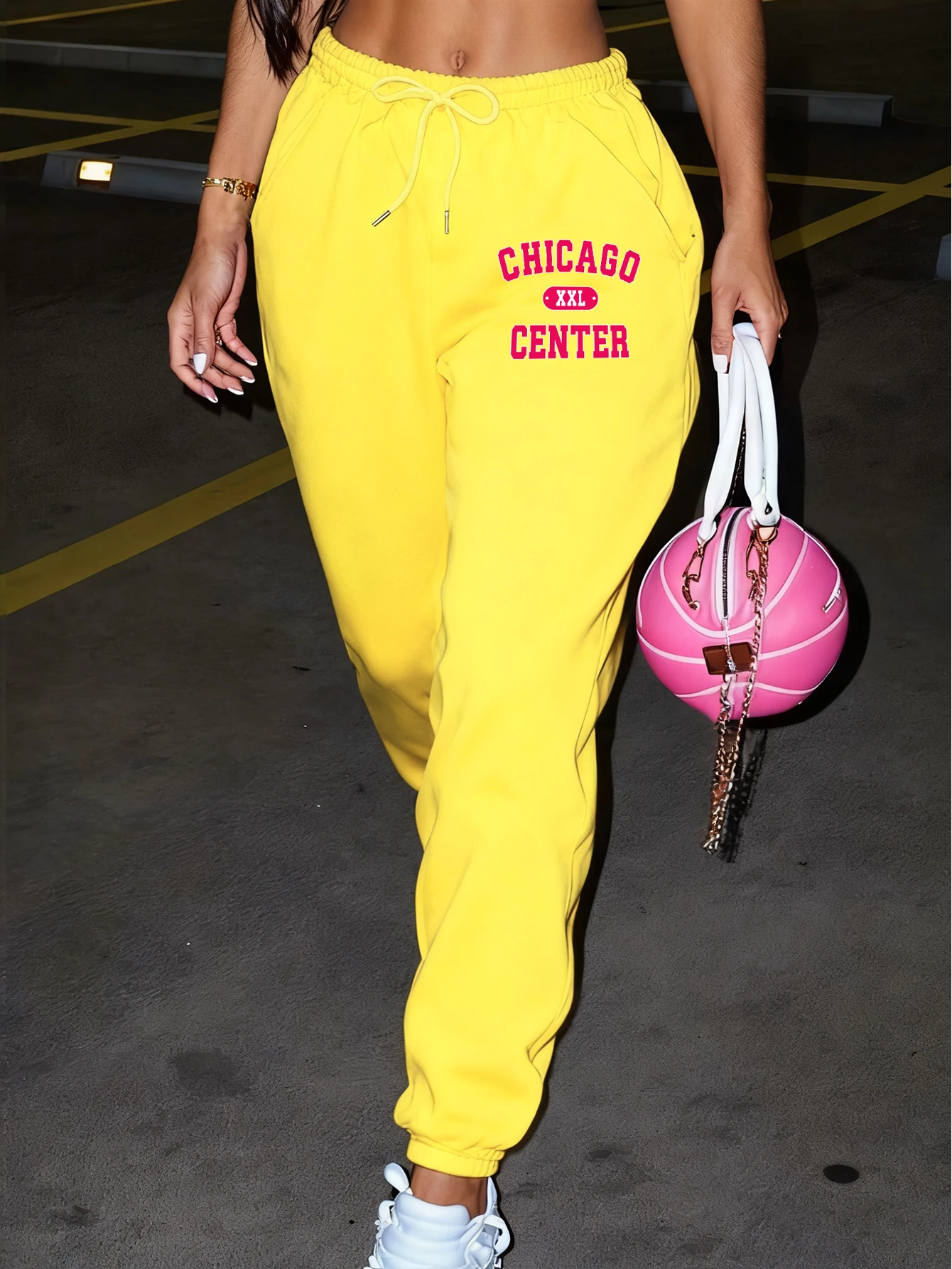 시카고 센터 레드 레터 여성 스포츠 팬츠 플리스 드로스트링 롱 팬츠 패션 캐주얼 스웨트팬츠 편안한 힙합 팬츠