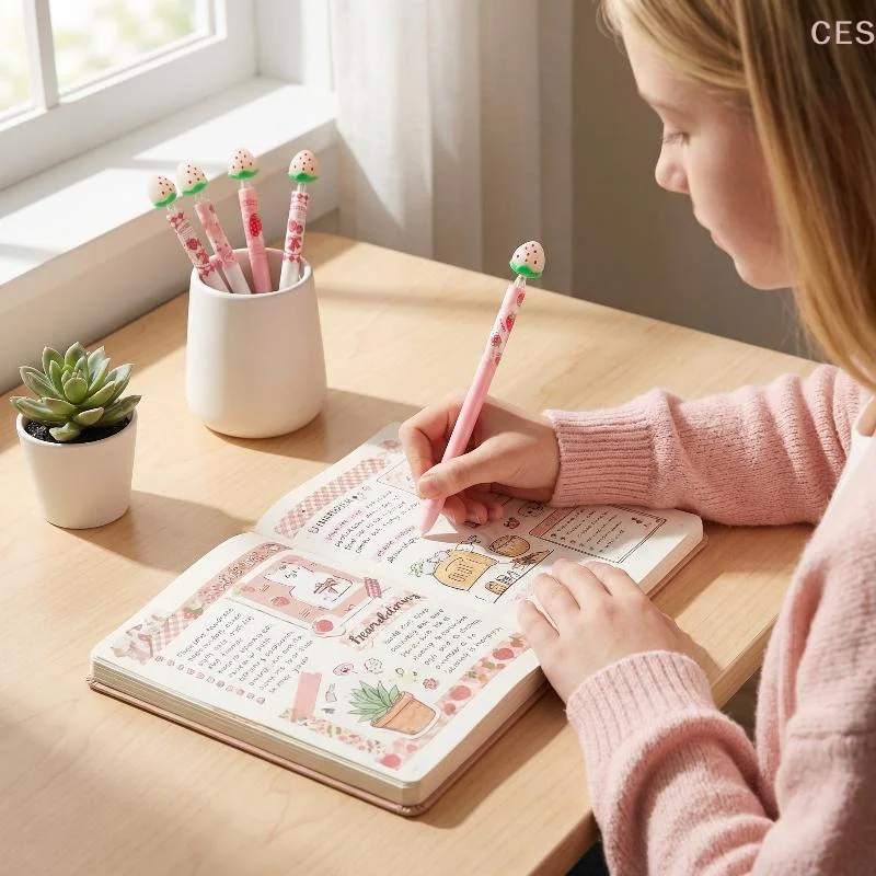 

4/5Pcs Cute Strawberry Erasable Pen Light Absorption Color Changing Pen Light Absorption Color Changing Pen Office Supplies