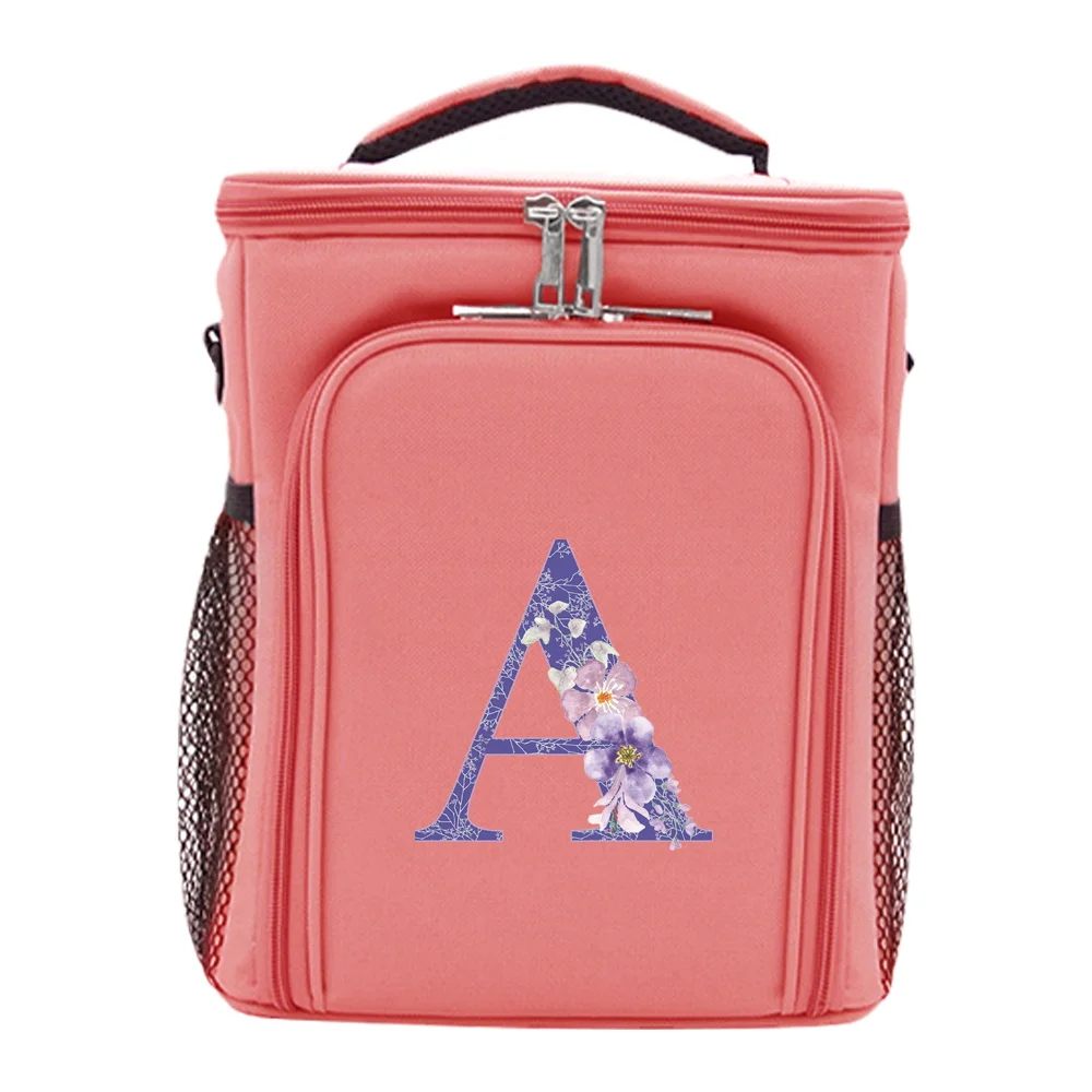Lunch Carry Bag Lunch Bags Portable Thermal Food Box Purple Flower  Pattern Series Durable Waterproof Cooler Insulated Case