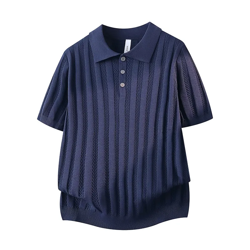 Women's Green Knit Polo Shirt Short Sleeve Turn Down Collar Herringbone Texture Hollow Out Casual Top