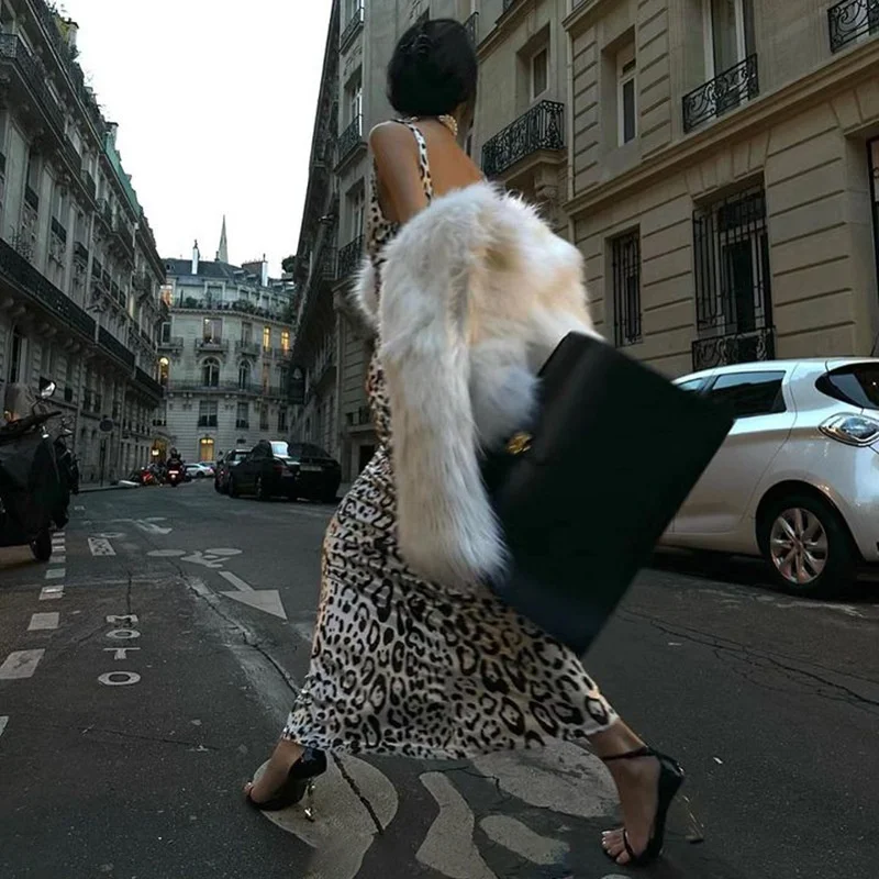 2024 Vrouwen Sexy Luipaard Print Satijn Bal V-hals Band Dr Lange Afslanken Gown Europese Sle Hoge Taille Print riem