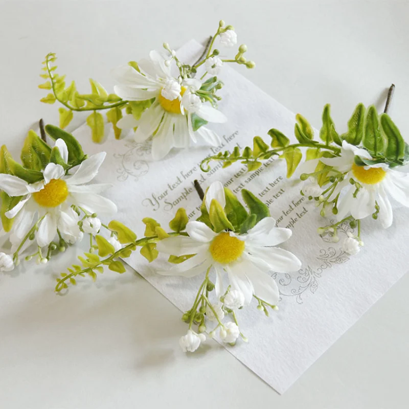 Geel Daisy Kunstmatige Bloemen Hoofddeksels Bruidsmeisje Fotografie Bruid Hoofdtooi Haar Accessoires Voor Vrouwen