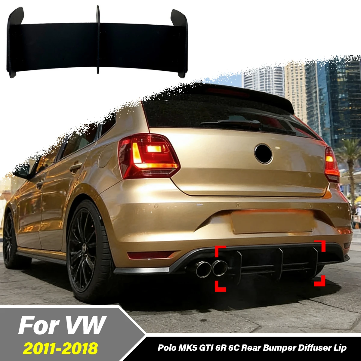 

For Volkswagen VW Polo MK5 GTI 6R 6C Facelift 2011 2012 2013 2014 2015 2016 2017 Car Rear Bumper Spoiler Board Decoration Kit