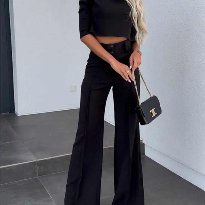 2024 New Autumn Fashionable Small Turtleneck Slim Fit Women\'s Suit Solid Color Micro-flared Pants Suit Office Ladies Formal Wear