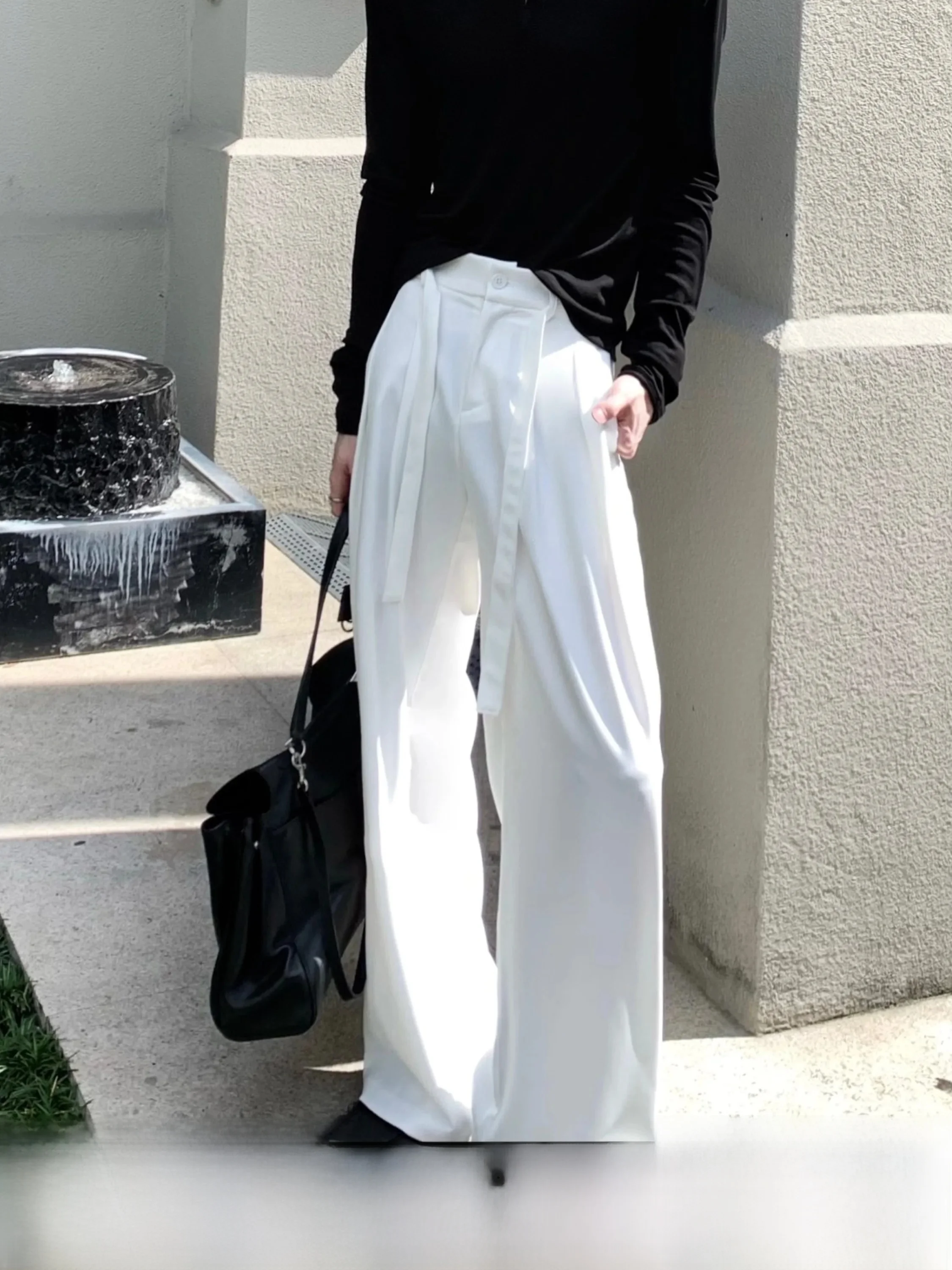 Men's High Waist Straight Leg Pants Draped Feel Linen Look Comfortable Breathable Casual Long Trousers Clean Fit Style