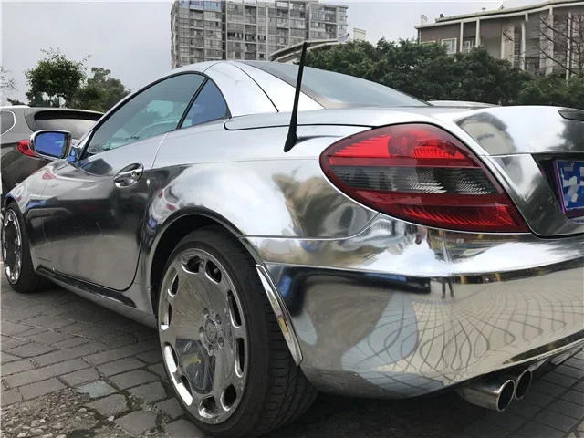 لمط الكروم الفضة الفينيل التفاف الهواء الإصدار سيارة ملصق ذاتية اللصق فيلم لفة DIY بها بنفسك الديكور الكروم مرآة فيلم التفاف