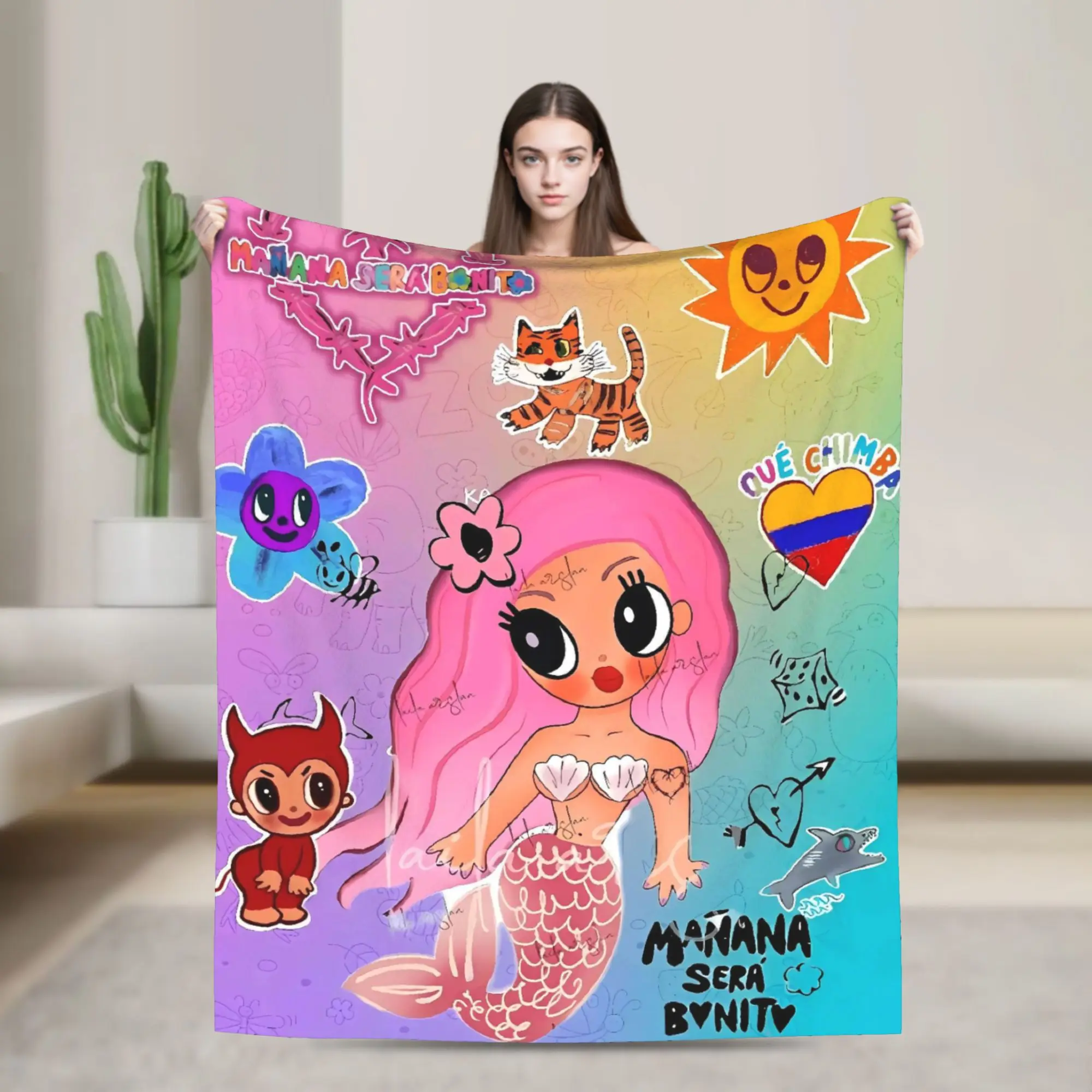 Manana Sera Bonito Karol G Blanket Quality Warm Soft  Bedding Throws Winter Picnic Couch Chair Sofa Bed Pattern Bedspread