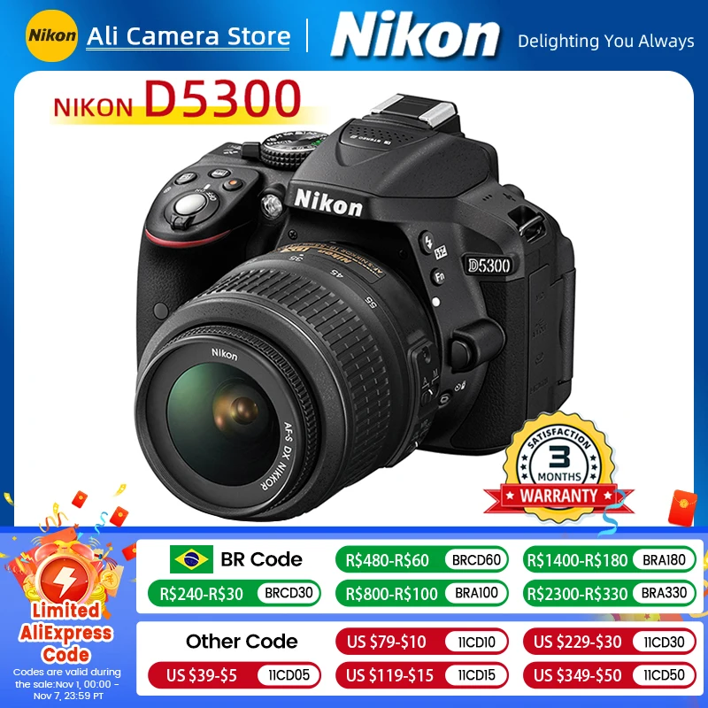 Nikon DSLR D5300 camera (New) Optional 18-55mm lens, 24MP CMOS digital SLR camera (black)