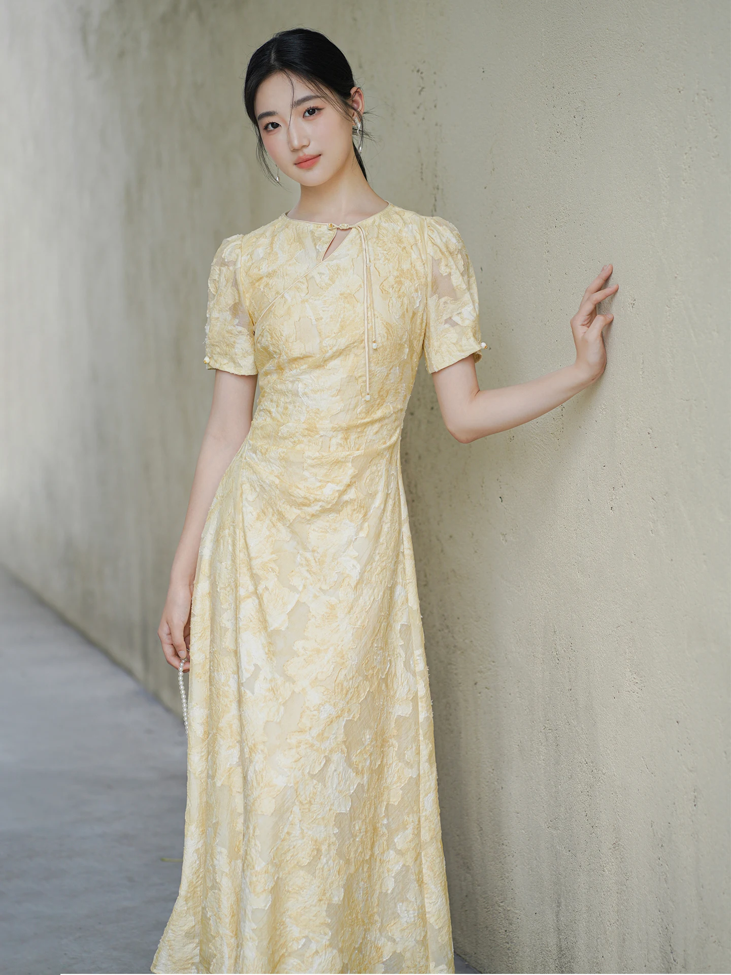 

Ele модифицированное женское летнее платье с высокой талией и цветочным вырезом для похудения, китайское длинное Ципао Dr