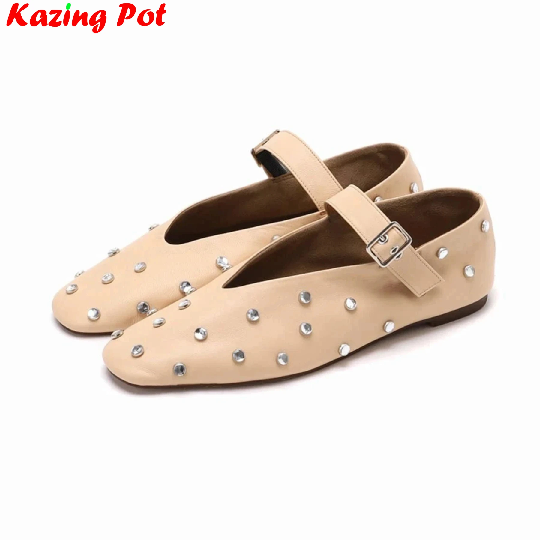 

Krazing Pot Brand Big Size Luxury Rivets Mary Janes Summer Autumn Shoes Buckle Strap Comfort Crystal Casual Dance Ballet Flats