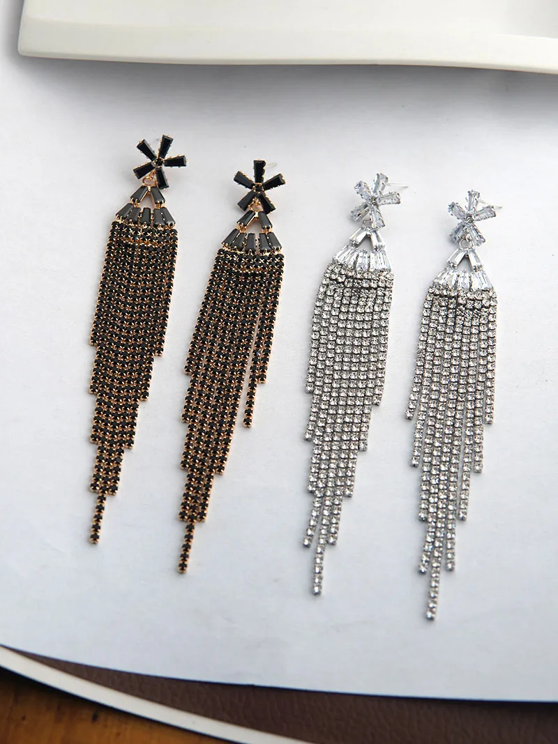 

Fashion Statement Earring Long Statement Gold Color Bling Tassel Earrings For Women Female Wedding Daily Pendant Gifts A528