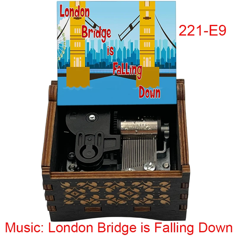 London Bridge Is Falling Down Nursery Rhymes Wooden Music Box 18 Tones Clockwork Desktop Ornament Classic Home Decoration Gift