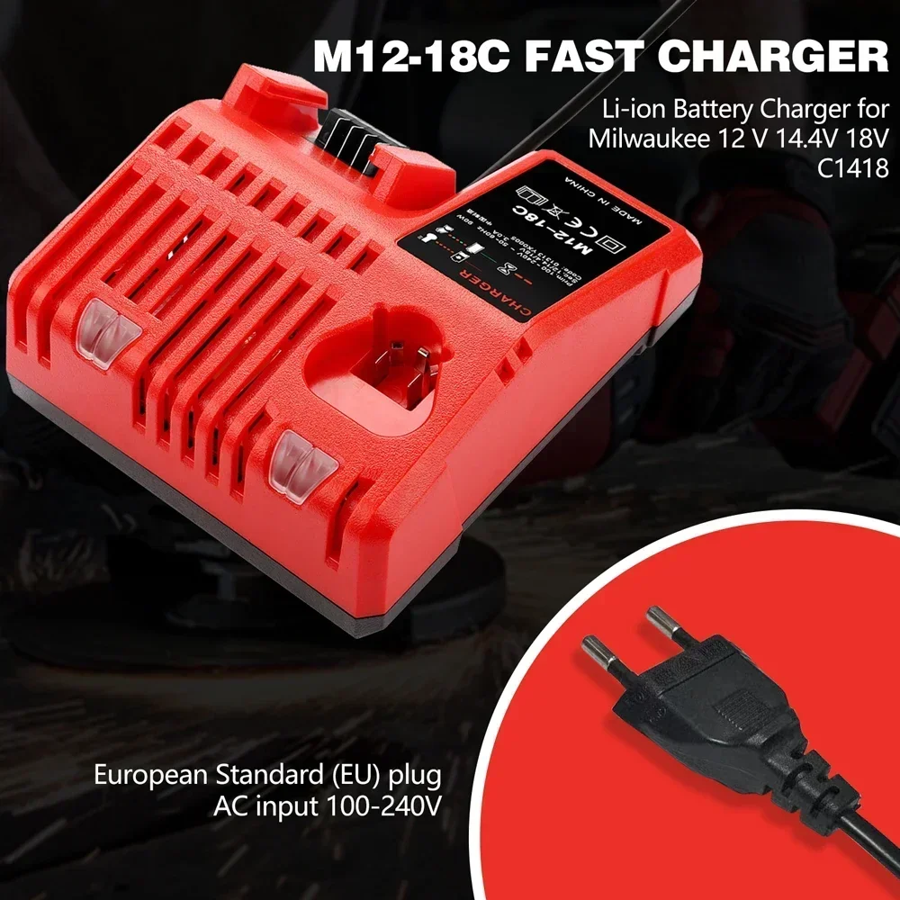 Cargador de batería de iones de litio, M12-18C profesional para Milwaukee 12 V, 14,4 V, 18V, C1418C, 48-11-1815/1828/1840, M18, M14, M12