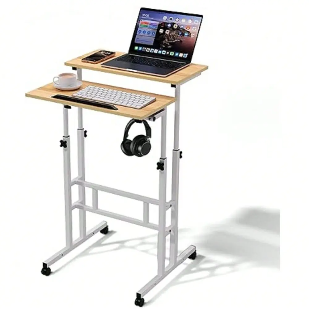 

Desk With Wheels, Height Adjustment From 28 To 46 Sit To Stand , Mobile Computer Desk, Rolling Laptop Cart For Home Office Wa