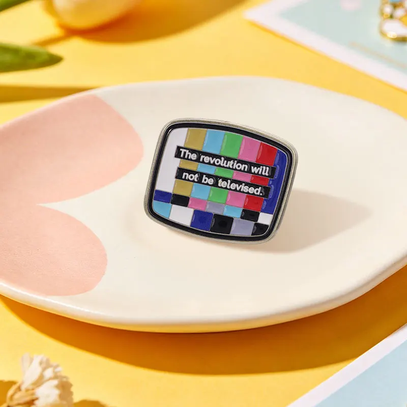 The Revolution Will Not Be Televised Enamel Pins Retro TV Test Card Screen Brooch Backpack Lapel Badge Jewelry Gift for Friends