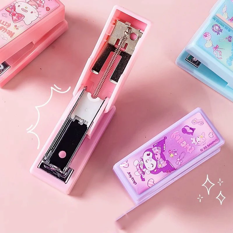 Sanrios Kuromi Melody Cinnamoroll Mini Stapler Set with Staples Cute Paper Binder Stationery Office Binding Tools School Supply