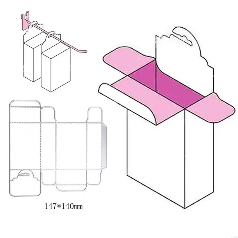 KX4B 3D Hanging Hook Candy Gift Box Stitched Metal Cutting Dies Stencil DIY Folding for Case Embossing Scrapbooking Template