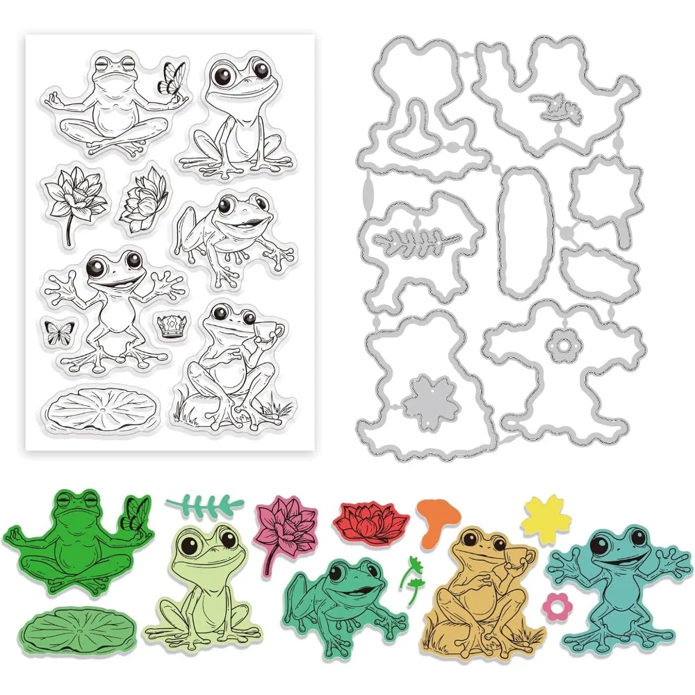 

Прозрачные штампы с забавной лягушкой и набор штампов для резки лягушки лотоса для изготовления карточек для скрапбукинга своими руками, декоративный фотоальбом, блокнот