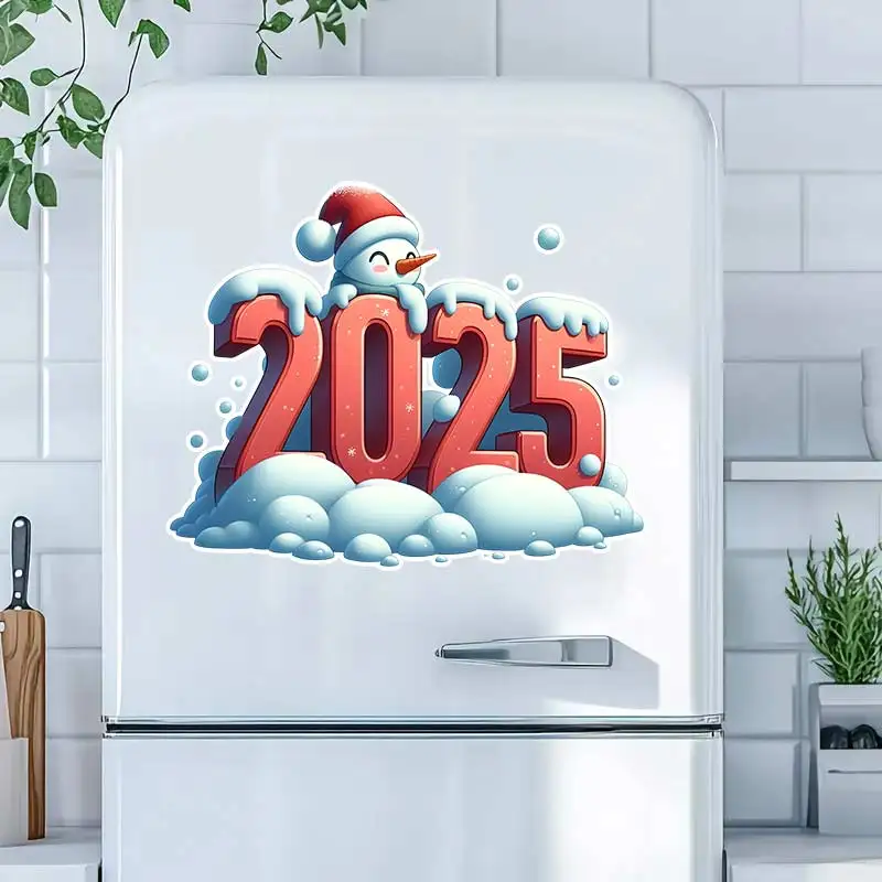 Year 2025 Christmas Snowman Wall Sticker Kids Room Decor Bathroom Toilet Living Room Decor Cabinet Refrigerator Home Decor M1106