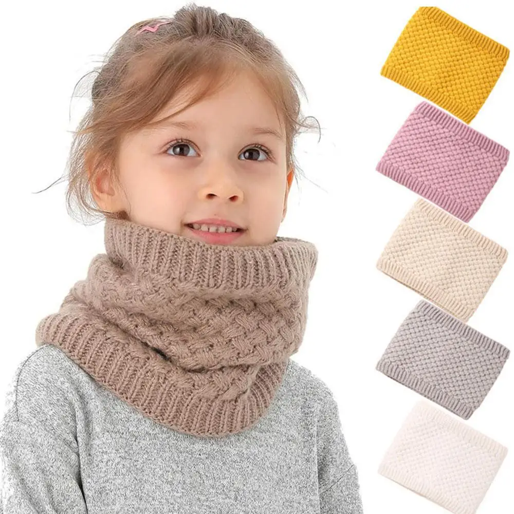 Winter Knitted Scarf For Kids Boys Girls Fashion Warm Neck Warmer Inner Fleece Soft Baby Pullover Scarves Solid Neck Collar