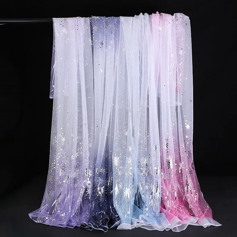 

Frozen Snowflake Gradient Mesh Fabric Princess Dress Retro Women's Clothing Cape Toy Hanfu Mesh Fabric New