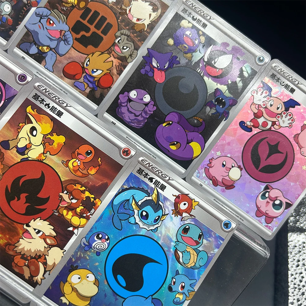 Lot de 9 cartes de jeu TCG de collection, cartes proxy de dessin animé PTCG, cartes énergie, Mew, Bulbasaur, Squirtle, jouets cadeaux de Noël pour enfants