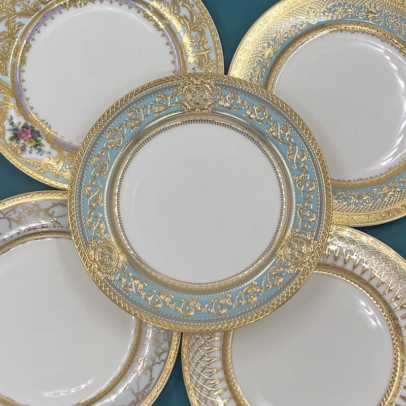

7-inch European embossed gold edged coffee shop light luxury bone plate dessert plate