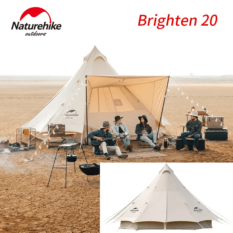 

Naturehike Brighten 20 Pyramid Cotton Tent Large Space Outdoor Windproof Family Travel Luxury Camping Tent With Sun Shelter 20㎡