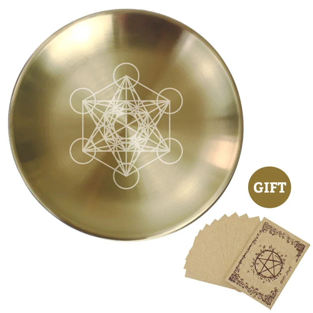 Altar Pentagram Plate Pagan Ritual Tray Crystal Decorative Jewelry Dish Metal Candle Holder Incense Burner Witchcraft Supplies